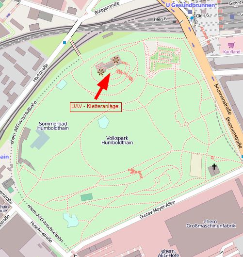 Anfahrtsskizze Humboldtbunker, Kletterwand des DAV Sektion Berlin